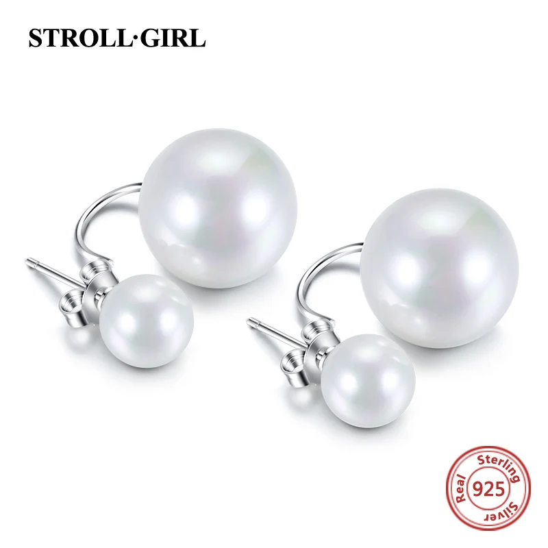 

Strollgirl 925 sterling silver earrings authentic high quality shell pearl stud earrings fashion jewelry making for women gifts