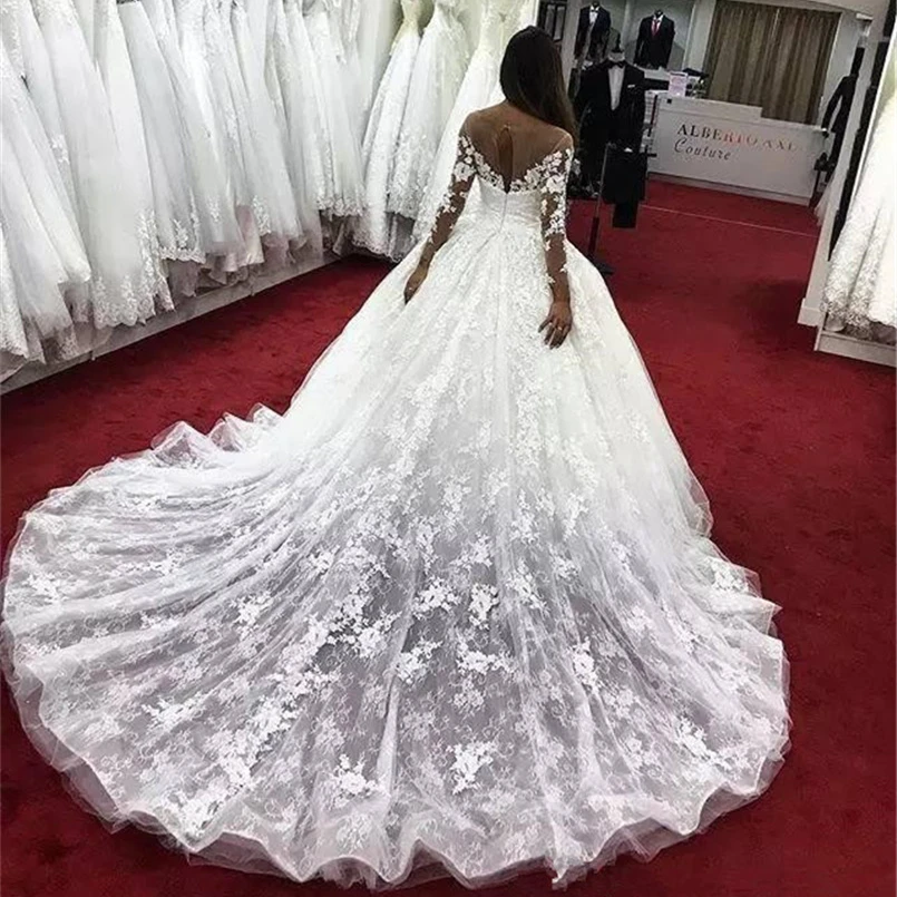 Luxury-Ball-Gown-Wedding-Dresses-Long-Sleeves-2019-Trajes-De-Novia-Applique-Lace-Sheer-Bridal-Gowns
