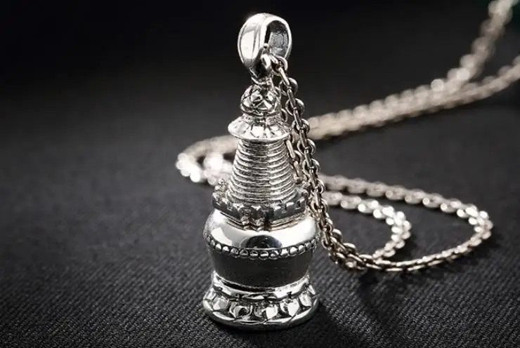 

Sterling S925 925 silver Pendant openable charm Pagoda ethnic vintage necklace