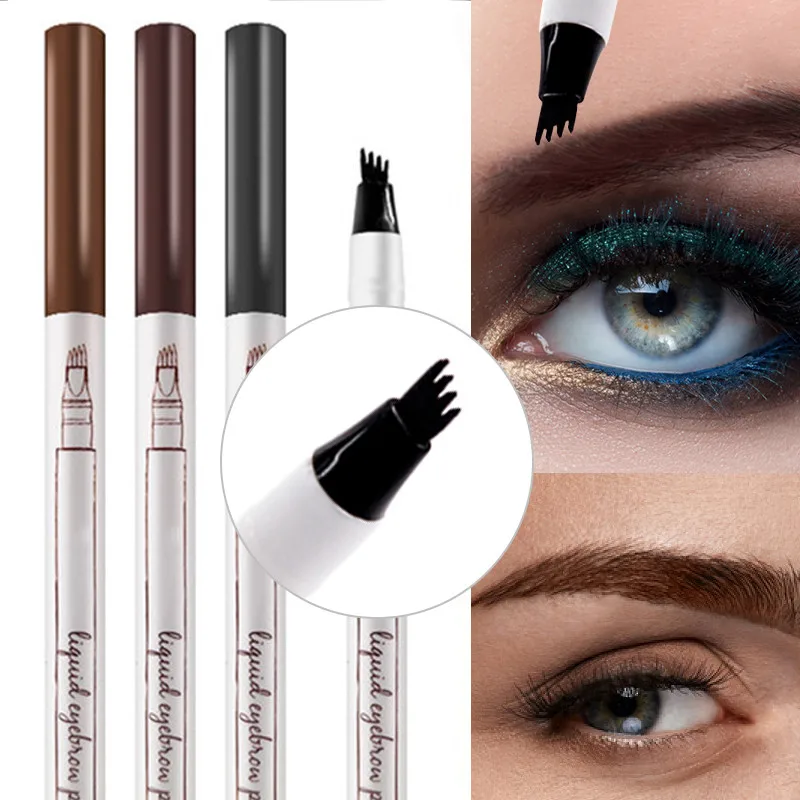

Waterproof Eyebrow Pencil Fork Tip Eyebrow Tattoo Pen 4 Head Fine Sketch Liquid Eyebrow Enhancer Dye Tint Pen