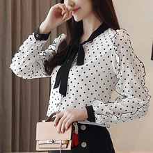 2018 winter Women Polka Dot Ruffle Blouses black bow tieTops Long Sleeves V-Neck Elegant Ladies Casual Office Shirt female 193B3 2018 winter Women Polka Dot Ruffle Blouses black bow tieTops Long Sleeves V-Neck Elegant Ladies Casual Office Shirt female 193B3