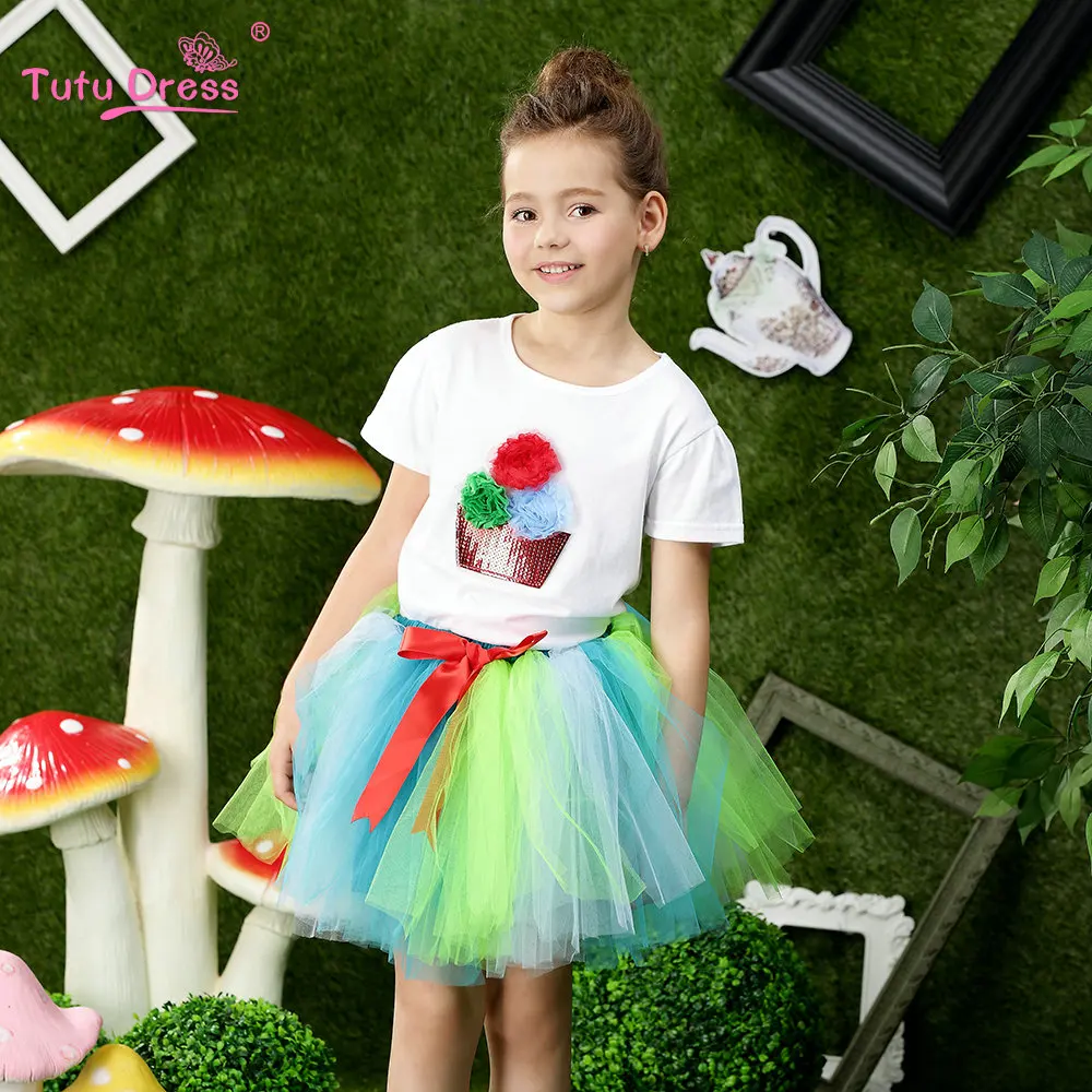 2 шт. детский фатиновый костюм с юбкой пачкой и коротким рукавом|tracksuit for girls|for kids7