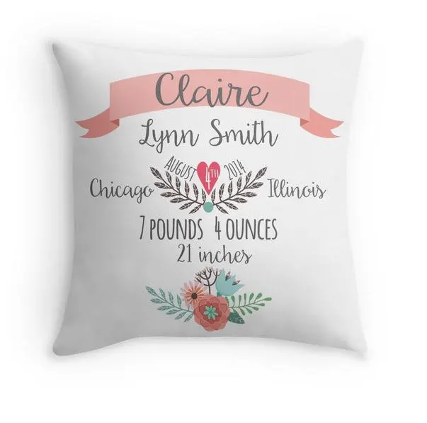 

Canvas Girls Birth Announce Cushion Cover,Personalized New Baby Girl Gift Pillow Cases,Baby girl birthdays gift,Baby Gift