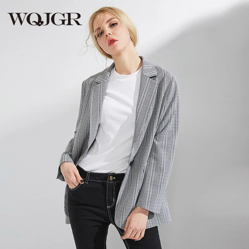 

WQJGR 2018 Autumn And Winter Fashion Lattice Suit Loose Woman Restore Ancient Ways Comfortable Suit Woman