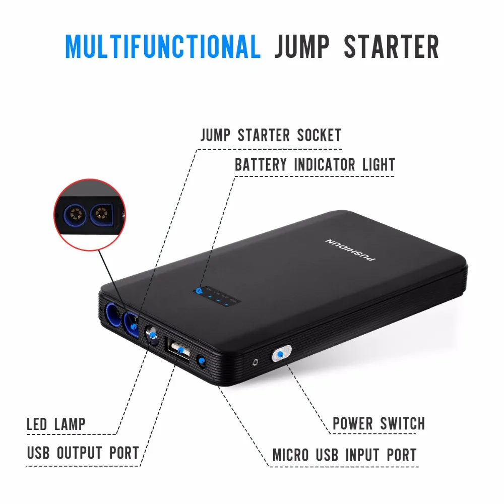 PUSHIDUN 12V 8000mAh Car Jump Starter Power Bank Auto Car Jumper 400A