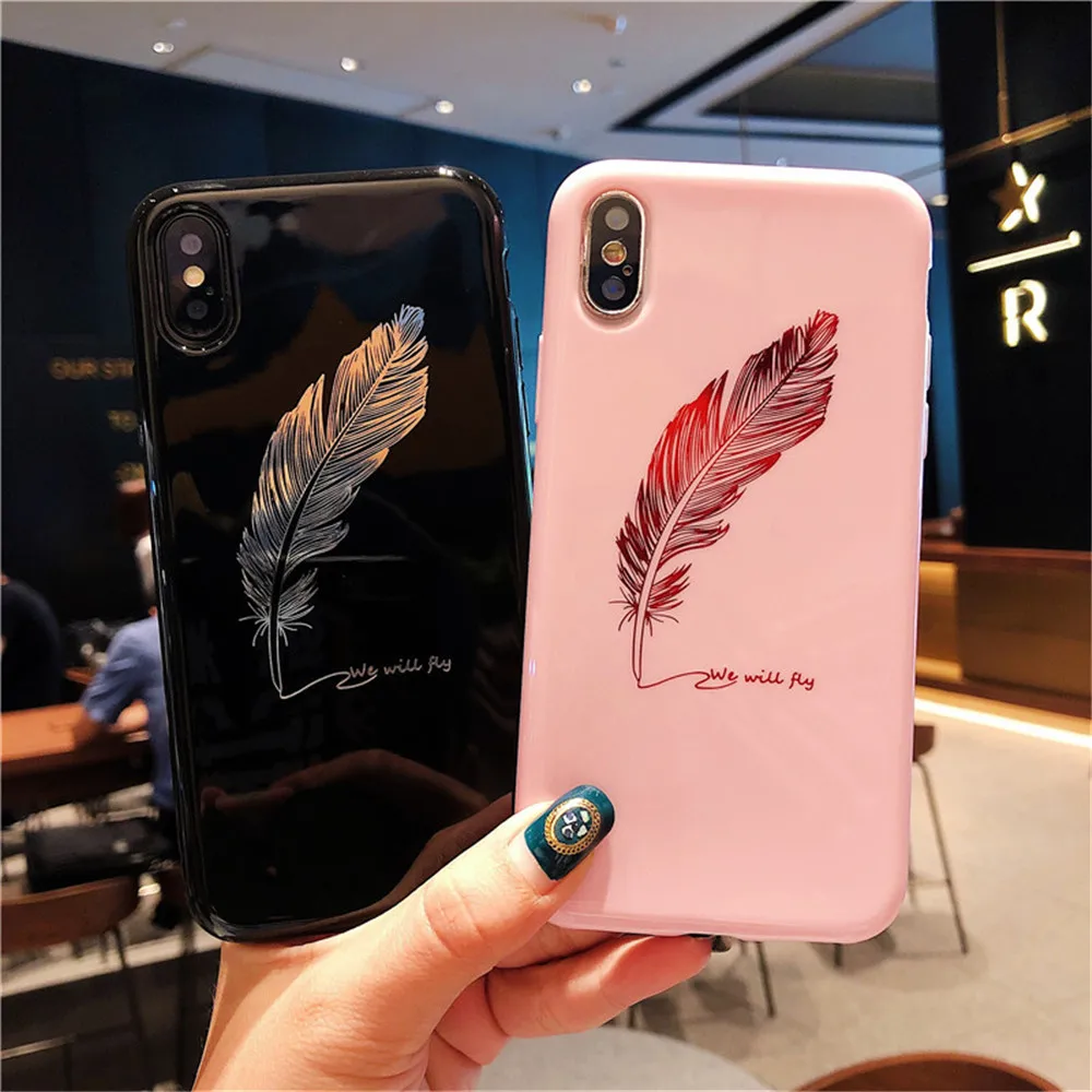 

For iPhone 6 6s 7 8 X Plus XR glossy gold-plated feather case for 4.0 / 4.7 / 5.5 / 5.8 inches