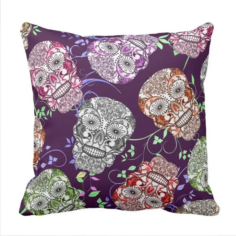 No.211-240 Bright Fun Smiley Ornate Skulls Fabric Print Throw Pillow case | Дом и сад
