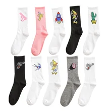 Корейские забавные женские зимние осенние носки в стиле хип-хоп, пистолет, ракета, кактус, банан, молоко, улыбка, бомба, чёсаный хлопок, крутые уличные трендовые носки