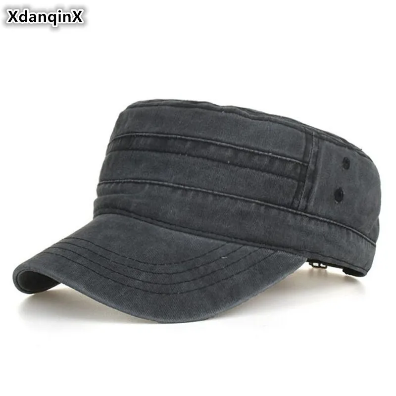 

XdanqinX Adult Men's Caps 100% Cotton Retro Army Military Hats Adjustable Size Washed Cloth Plate Flat Cap NEW Panama Dad Hat