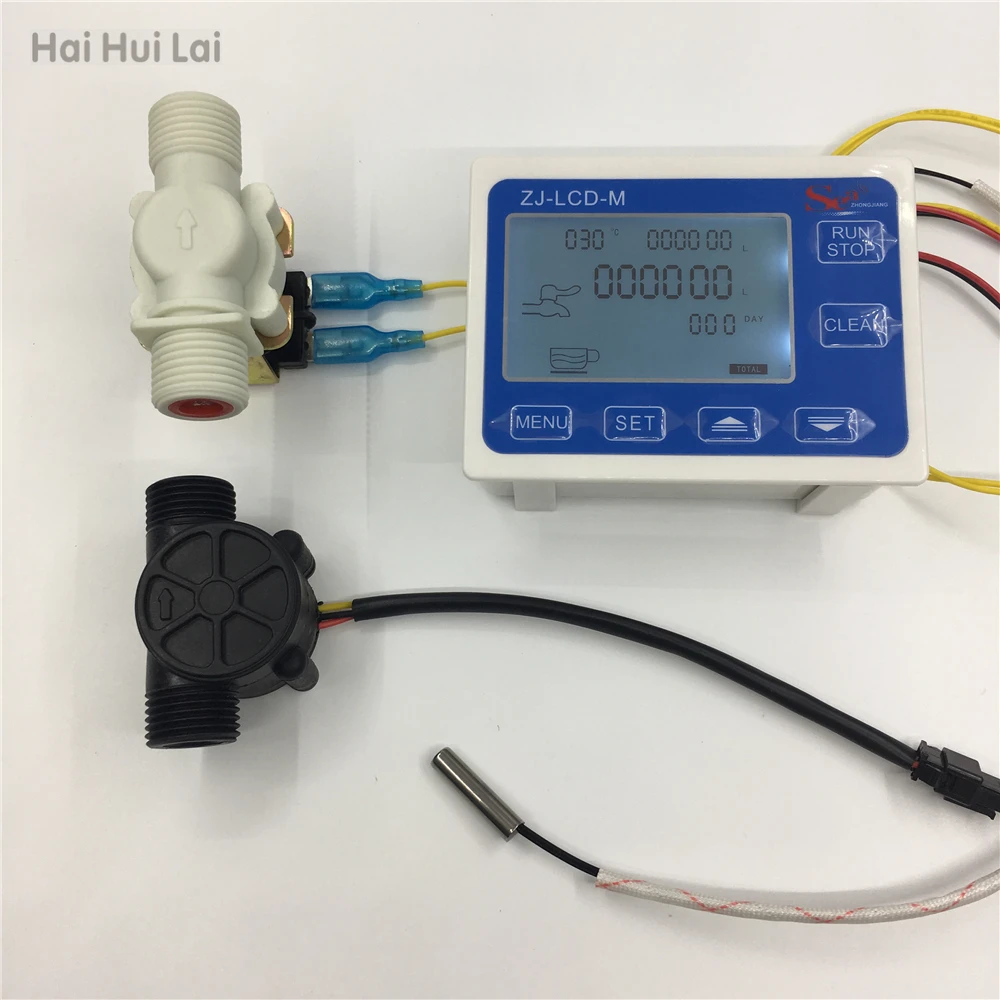 

ZJ-LCD-M flow meter controller+ temperature sensor+1/2" flow sensor +Valve LCD Display for water liquid measurement