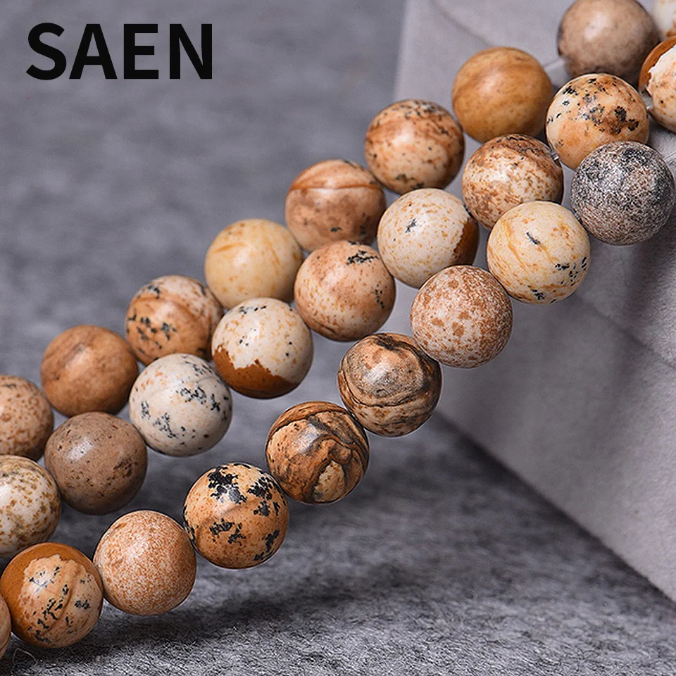 

SAEN Natural Stone Beads Picture Jaspers Round stone Beads 4-12mm Loose Beads for Jewelry Making Charm Accessories Free Shipping