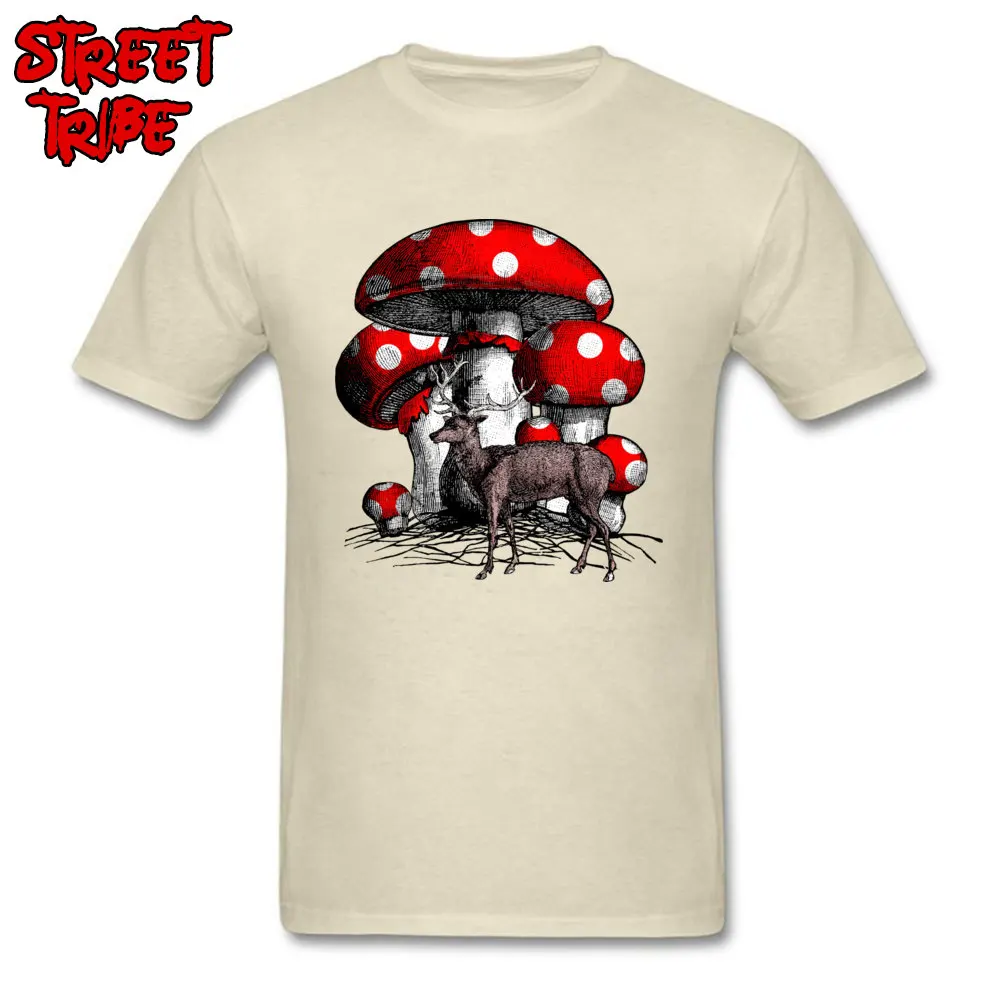 Coupons Mens T Shirts Deer and the Giant Mushroom Simple Style T Shirt 100% Cotton Short Sleeve cosie Tee-Shirts Round Neck Deer and the Giant Mushroom beige
