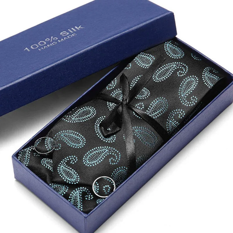 Стильный набор галстуков с подарочной коробкой жаккардовый плетеный галстук шелковый галстук Hanky запонки набор галстуков для свадебной вечеринки для мужчин - Цвет: SC73