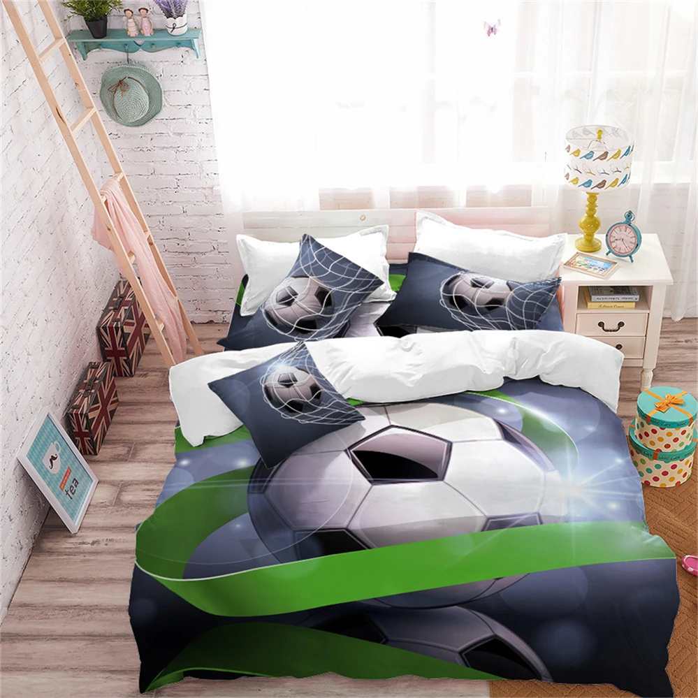 الأزرق الأخضر كرة القدم طقم سرير 3D الرياضية تصميم حاف مجموعة غطاء التوأم كامل الملكة الملك الفراش لينة أغطية ديكور غرفة نوم D40