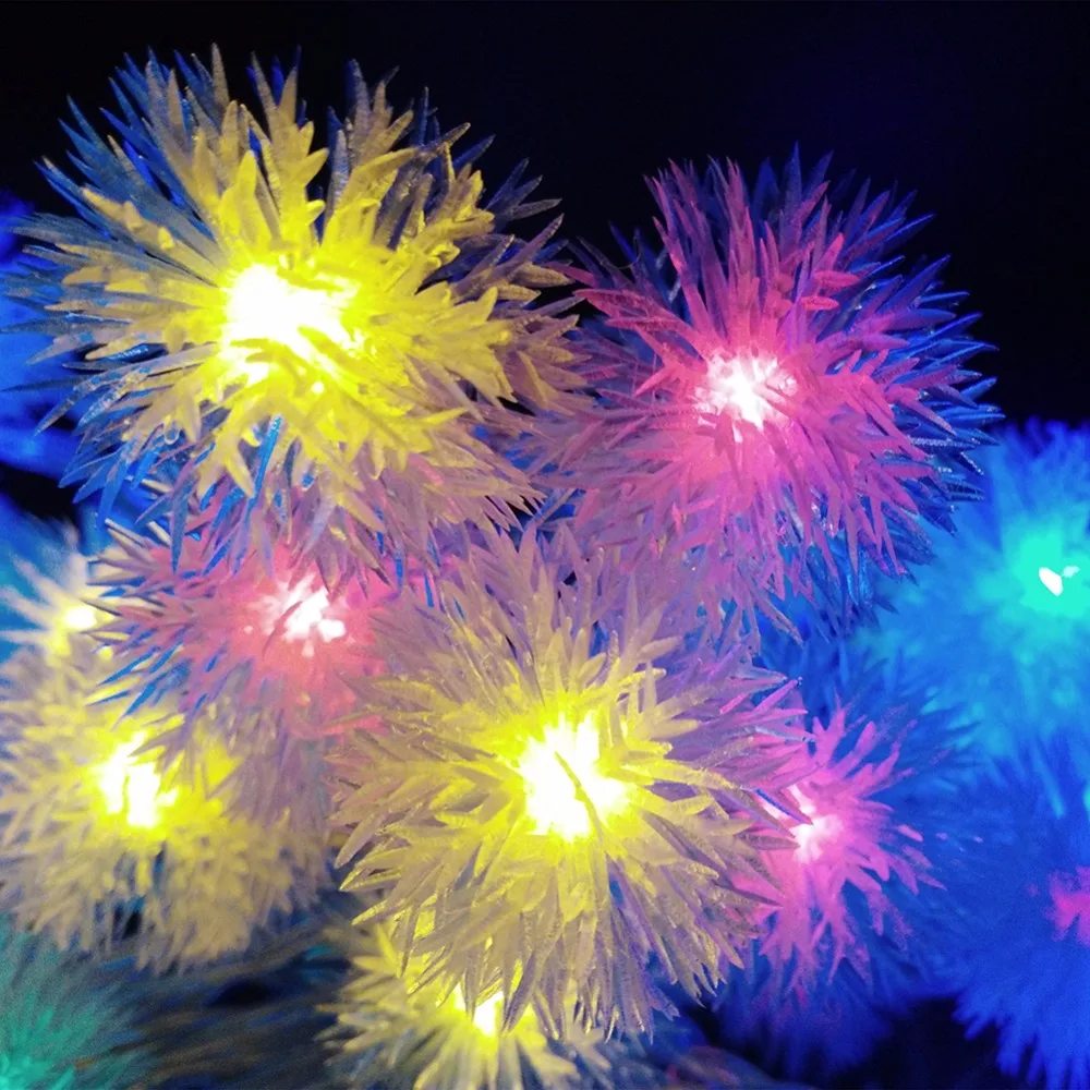 Battery 3M 20 LED Furry Snow Ball Edelweiss Led Christmas String Lights for Garden Home Decor Wedding party Garland Decorations (5)
