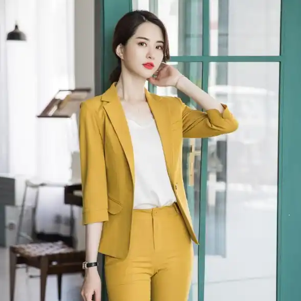 womens yellow trouser suit