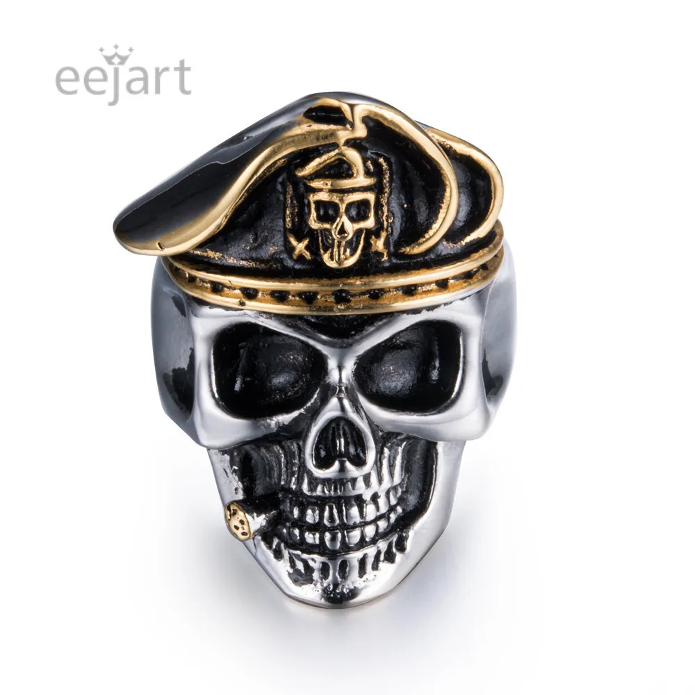 

eejart Stainless Steel ring Cool Officer Dictator New Designed skull ring Fashion Jewelry best gift for mans