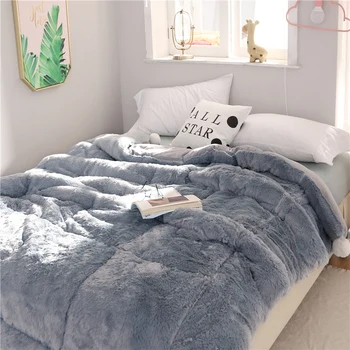 

Gray Beige Pink Purple Brown Winter Warm Thick Soft Flannel Silk Wadding Comforter Bedding 200X230 Blanket Quilt for Kids Adults