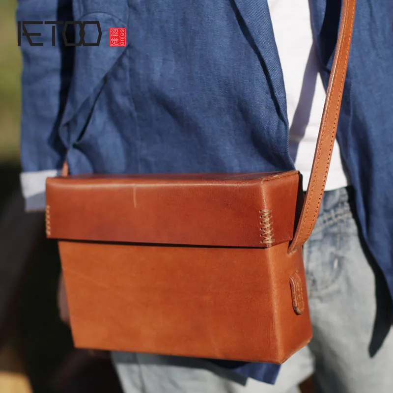 AETOO Retro small square bag original designer handmade leather female bag top layer leather shoulder bag slung small bag AETOO Retro small square bag original designer handmade leather female bag top layer leather shoulder bag slung small bag