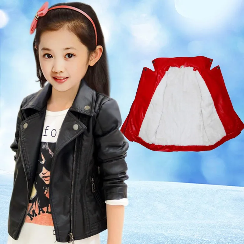 

New Girls Jackets Kids Winter Leather Jackets Black Turn-down Collar coats Manteau Casaco Infantil Girls Jacket 7CT008