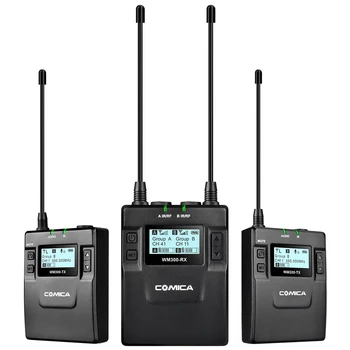 

CoMica CVM-WM300A Professional Microphone 96Channels Metal Wireless Lavalier Mic 2 Transmitters 1 Receiver 120M built-in Battery