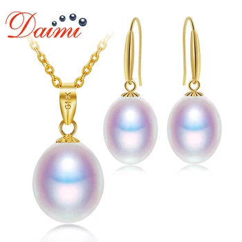 

DAIMI 18K Gold Jewelry Set 8-9mm Necklace Pendant Earrings Set Fine Jewelry Gift For Woman