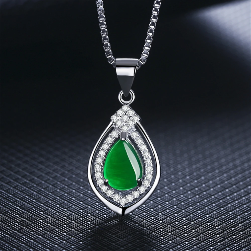 

925 Silver Chalcedony Pendant Diamond Charm Jewelry Necklace Red Green Agate Prong setting Daily Decoration Ladies Necklace