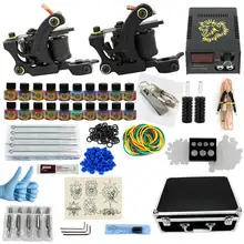 Профессиональный набор для татуировок 2 татуировки машины комплект 20 Цвет чернила Питание захваты для боди-арта инструменты татуировки перманентный макияж тату комплект