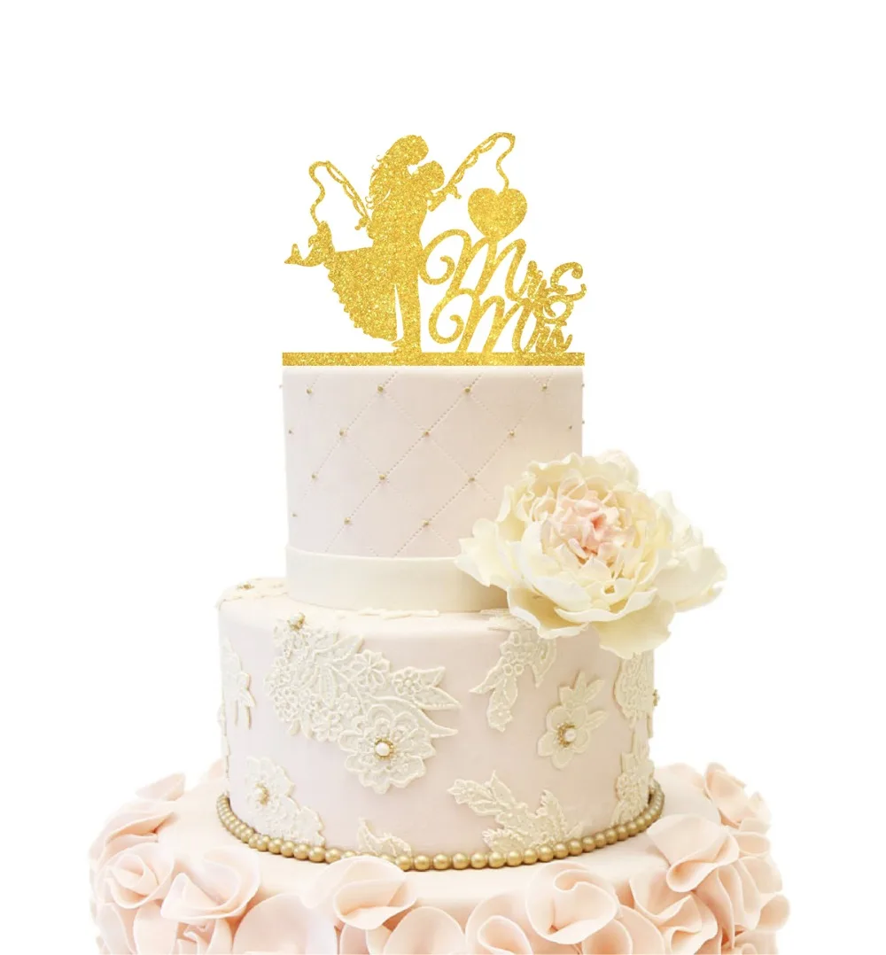 釣りウエディングケーキトッパーゴールドパーソナライズフィッシャー花嫁と新郎素朴な木製婚約記念パーティーケーキ装飾 ケーキデコレーション用品 Aliexpress