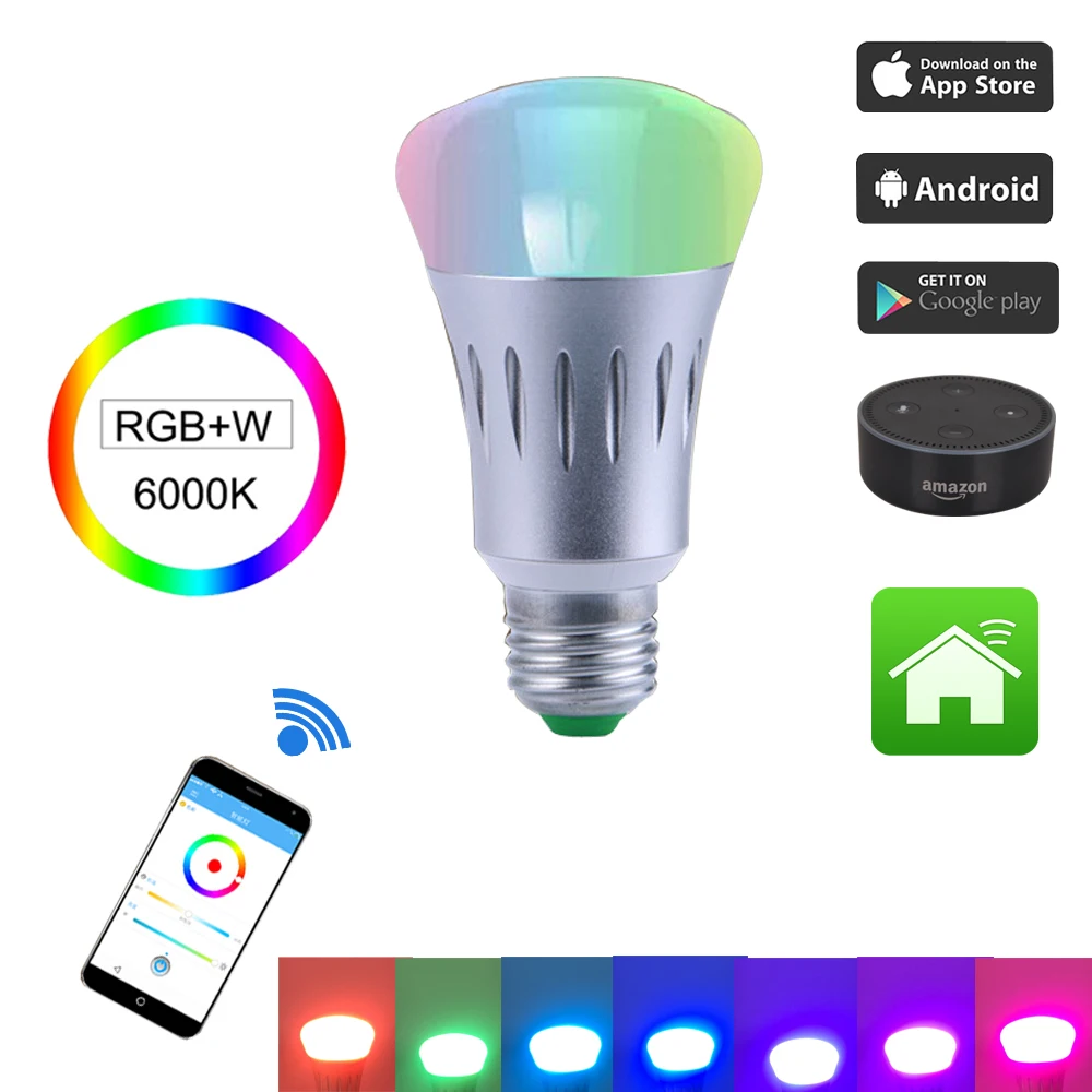 7 Вт умная RGBW Wifi Светодиодная лампа E27 с регулируемой яркостью RGB Изменение цвета