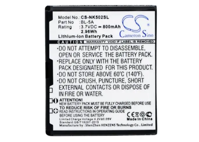 Cameron sino 800mah аккумулятор для NOKIA Asha 502 BL-5A мобильный смартфон | Мобильные телефоны и