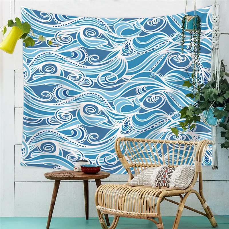 

Tapestry Sea Wave Printed Wall Hanging Carpet Polyester Tapestry Home Decorative Mandala Large Blanket Bed Sheets Women Yoga Mat