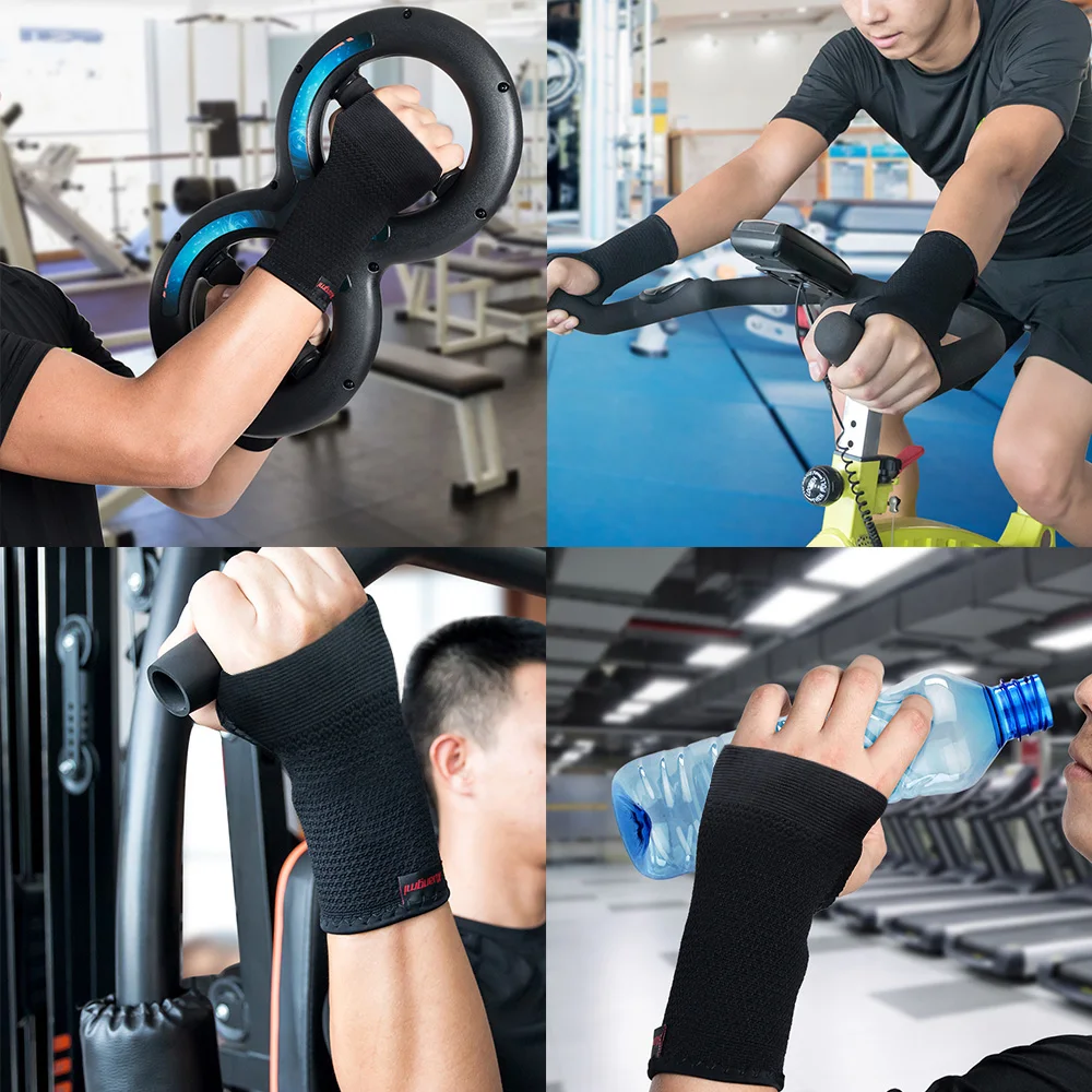 Kuangmi 1PC Elastic Sports Wristband Wrist Brace Support Compression Sleeve Palm Protector CrossFit Fitness Gloves Carpal Tunnel