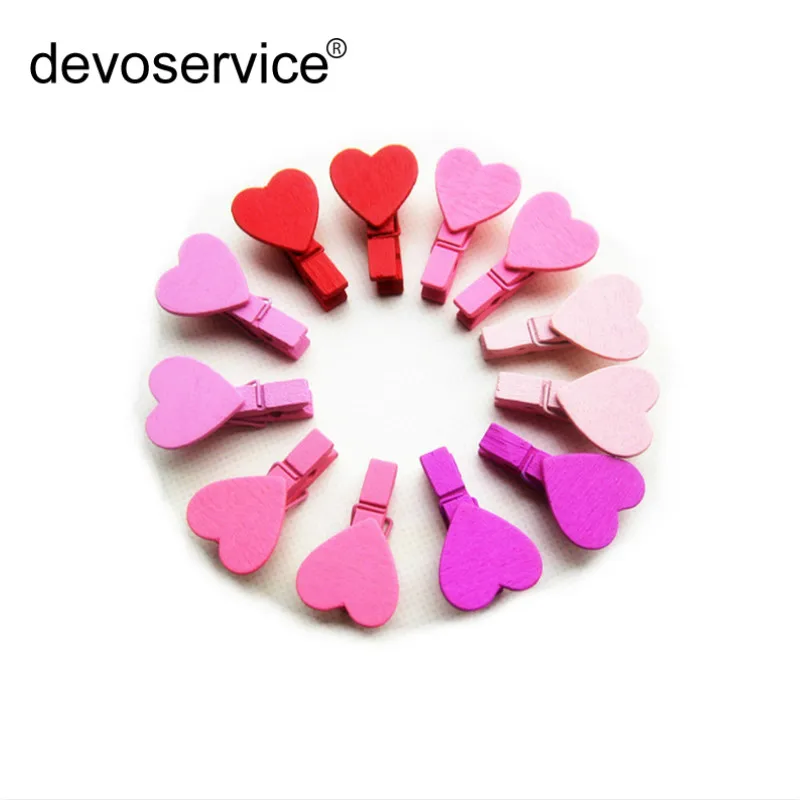 

12Pcs Wood Love Clips Diy Color Binder Clip Mini Note Folder Office School Supplies Stationery Binding Supplies Files Documents