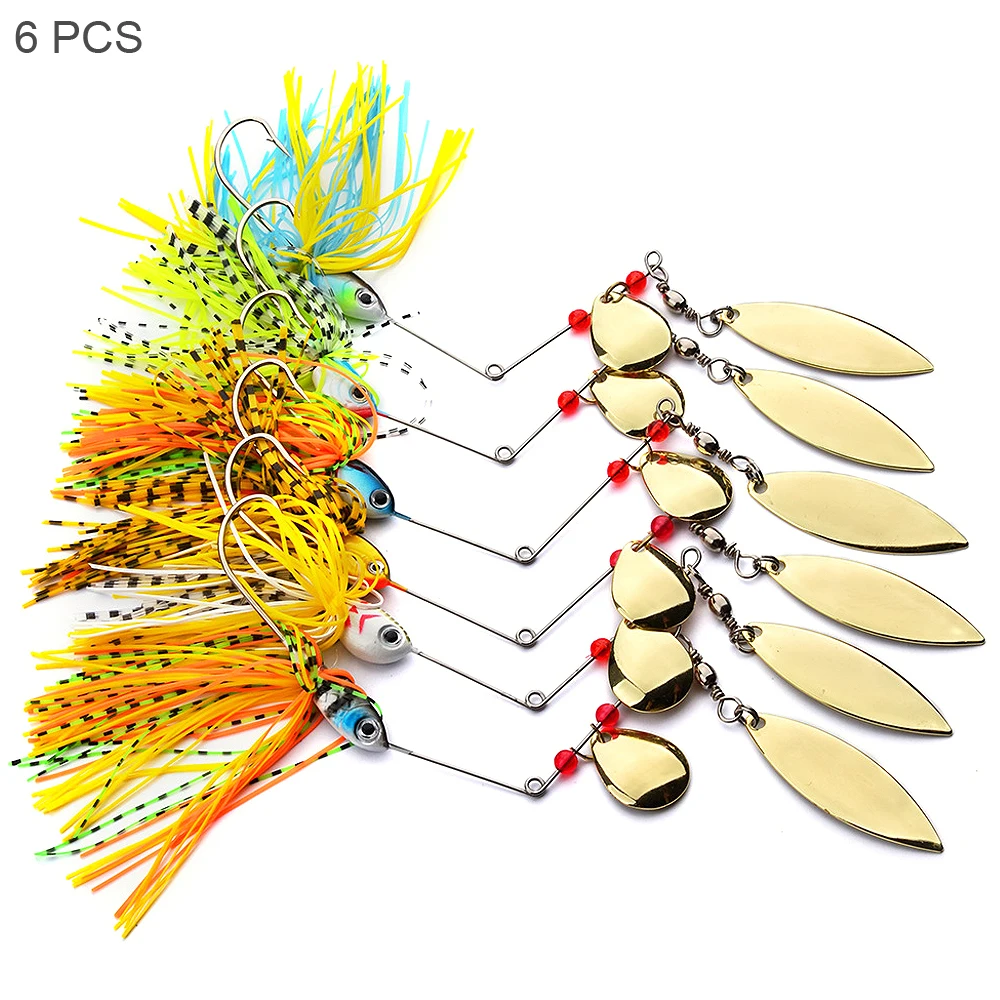 6pcs/set Buzzbait Spoon Fishing Lures Jigs Head Soft Silicone Skirts