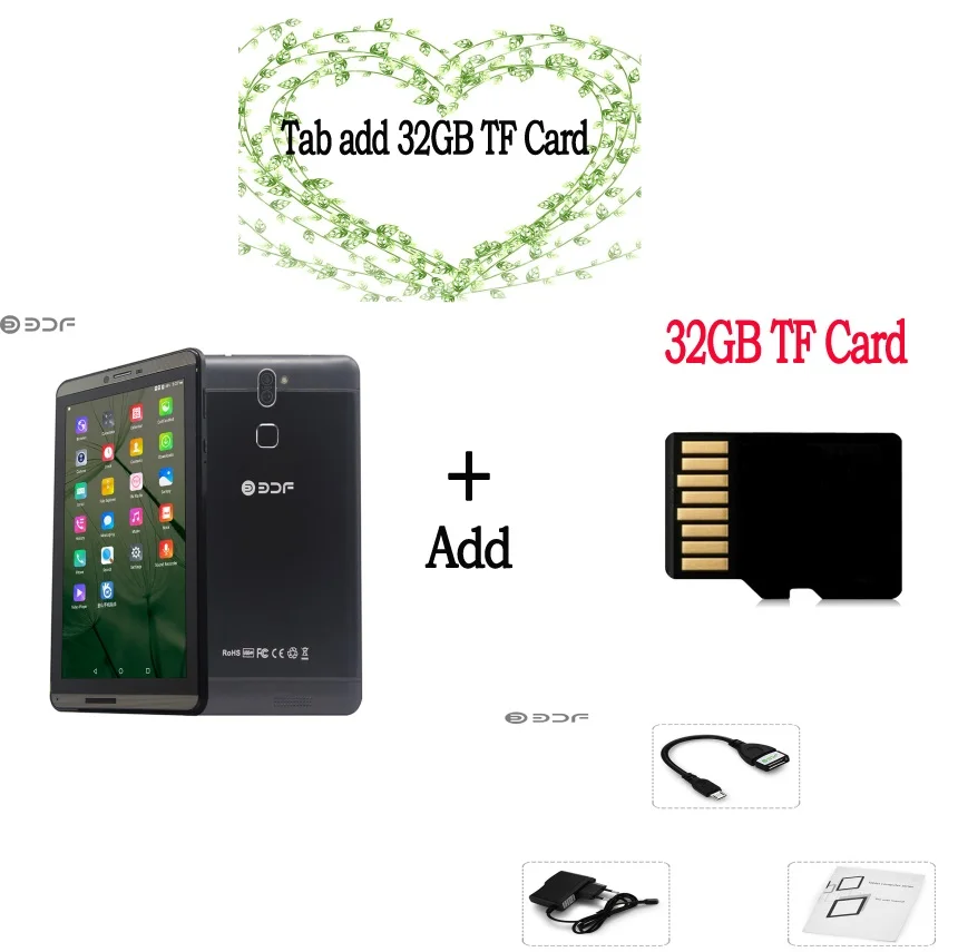 Дизайн 7 дюймов Android 6,0 4 ядра 3g две SIM карты, с функцией звонка, планшет ПК Две сим-карты, двойной Камера Wi-Fi Bluetooth Планшеты металлический корпус tab - Комплект: Add 32GB TF Card