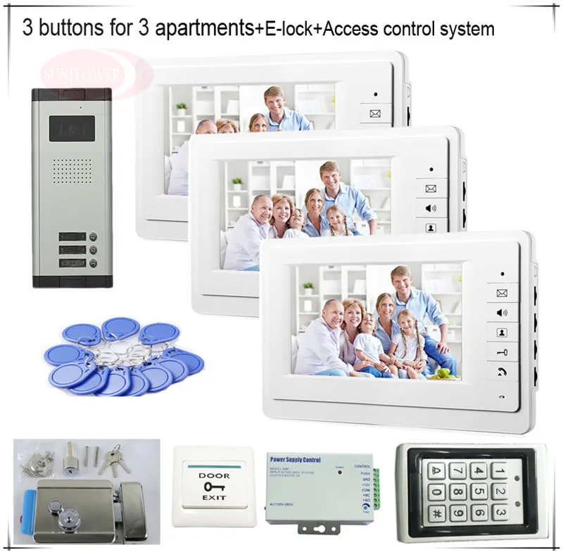 3 Buttons Color Video Door Phones Intercom Systems 3 LCD font b Security b font Doorbell