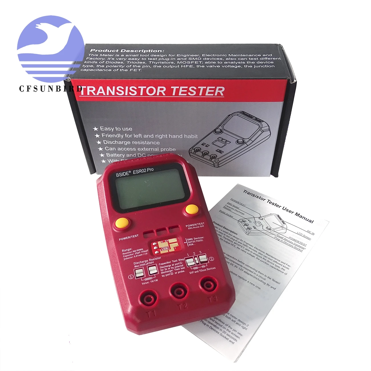 ESR02 PRO Цифровой транзистор SMD компоненты тестер Диод Триод Емкость индуктивность