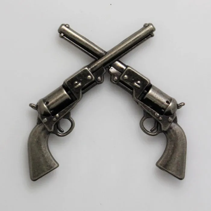 

(KB401) 10PC 1-1/2" Western Cowboy Decor Crossed Button 1861 Colt Revolver Pistols Button Antique-Silver