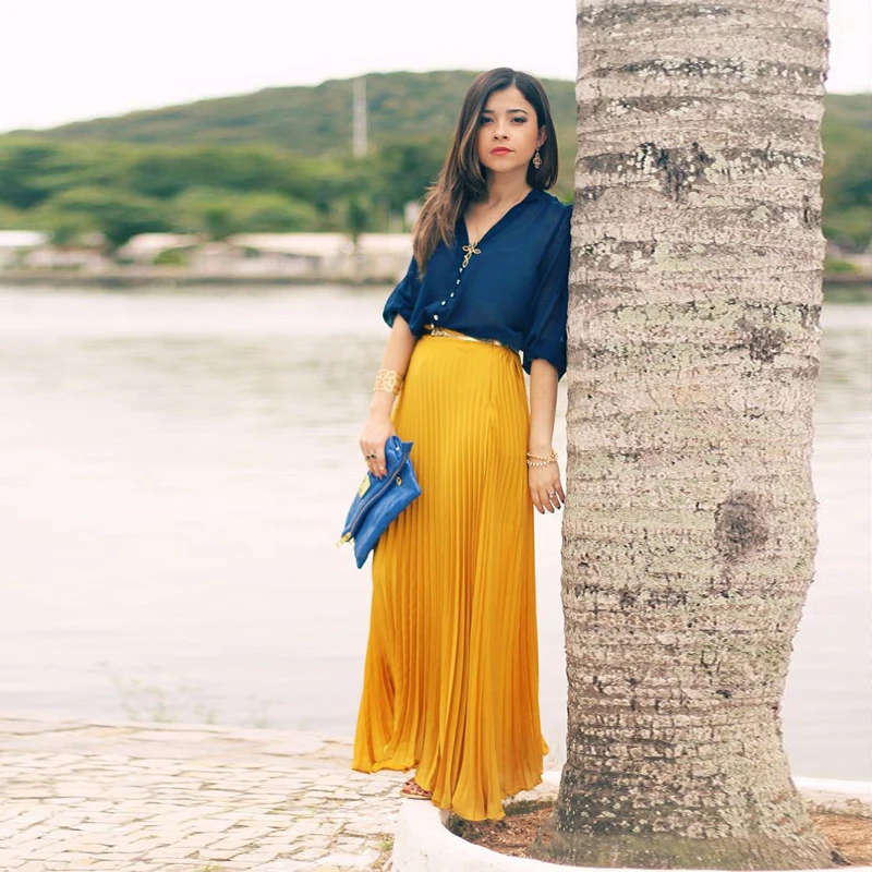 Какие-либо Цвета Для женщин плиссированная шифоновая юбка эластичная талия, длиной в Пол длинная юбка макси высокое качество, элегантный стиль Для женщин юбки, изготовленные на заказ