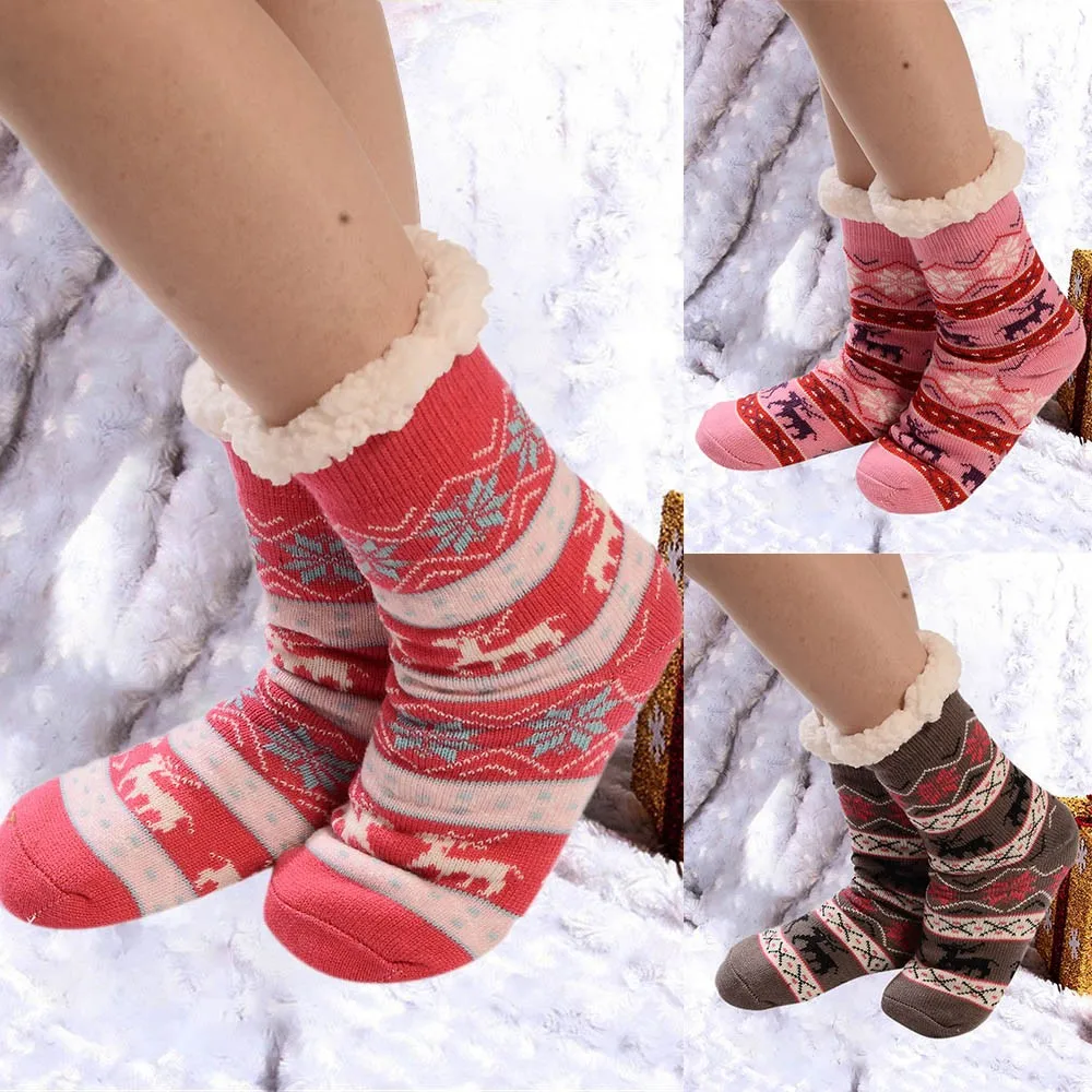 Christmas Women Cotton Sweat Socks Print Thicker Anti slip Floor Socks Carpet Socks 2018 Hot