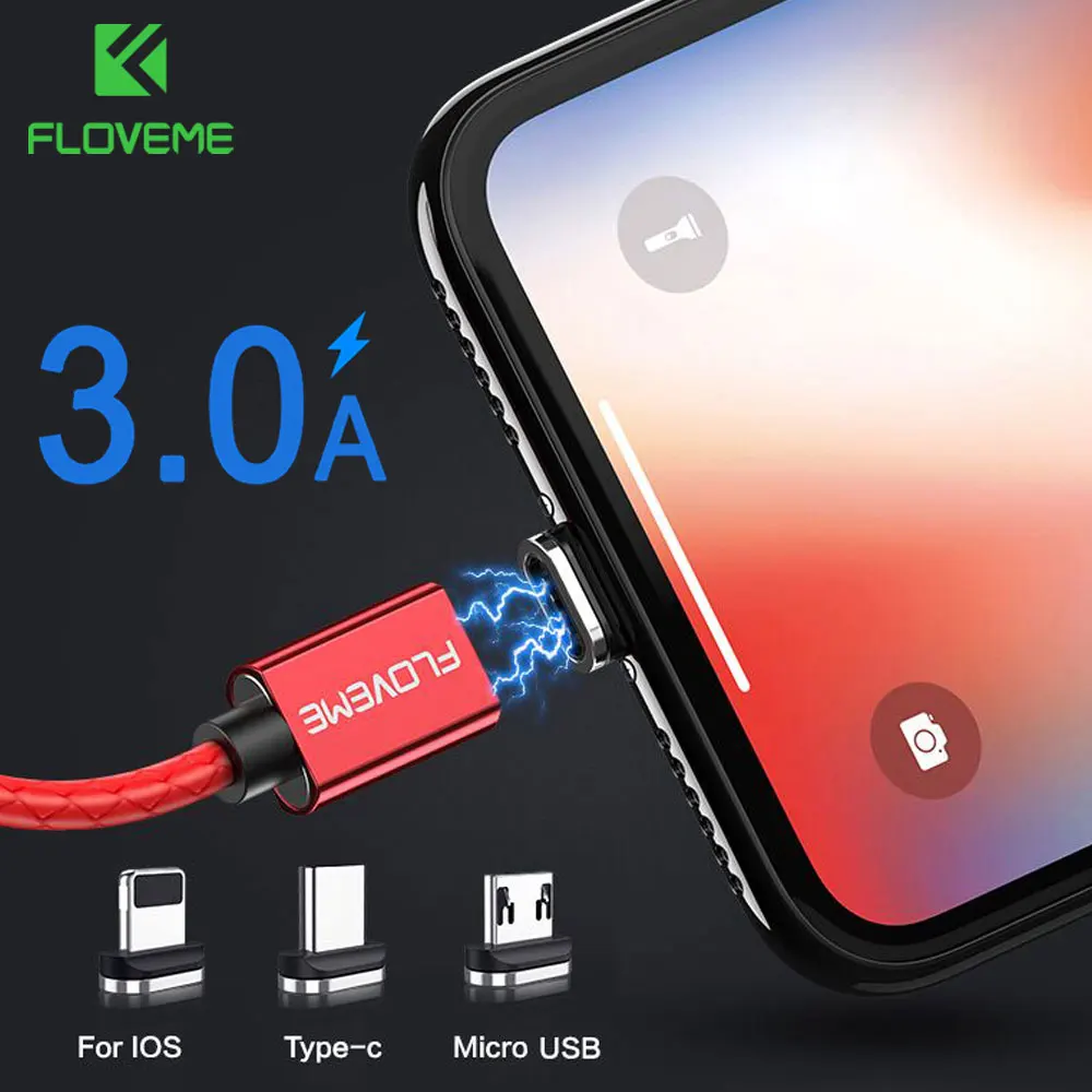 

FLOVEME 3A(Max) Magnetic Cable Fast Charging USB Type C Micro USB For iPhone X Xs Max XR Magnet Charger Cable Data Sync Cabo C