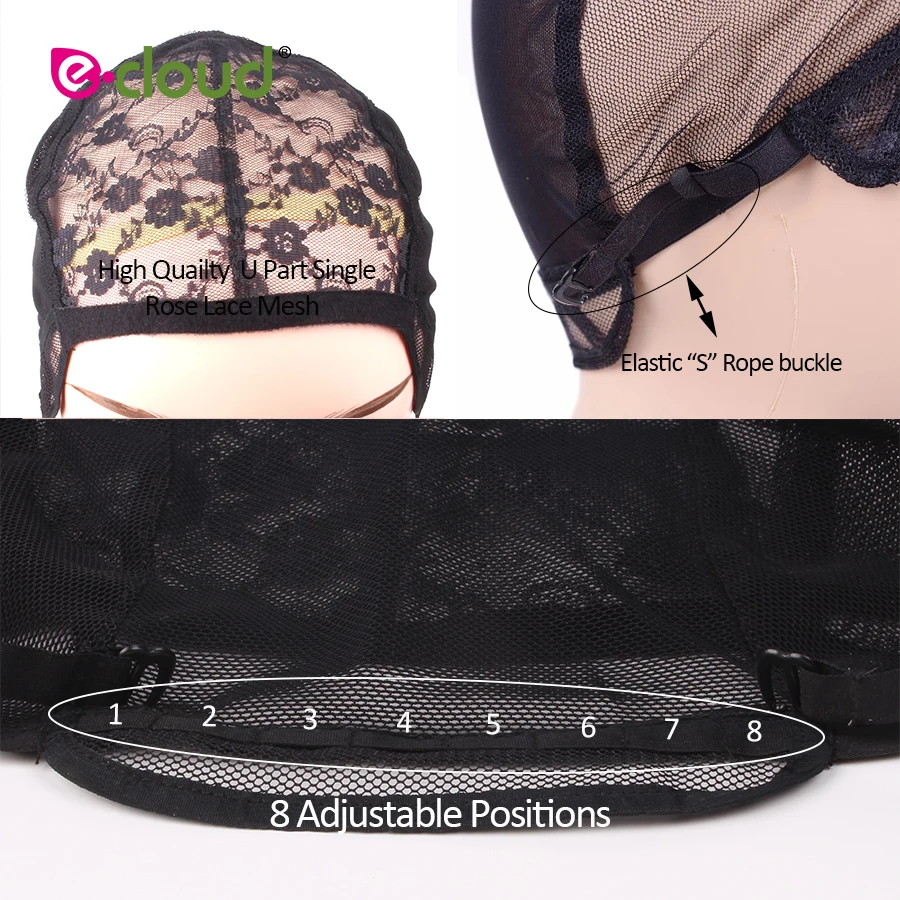 5pcs/pack Wig Cap Weaving Glueless Caps Black Mesh Lace Front Crochet Adjustable Straps Elastic Bands For Making Wigs Hairnet