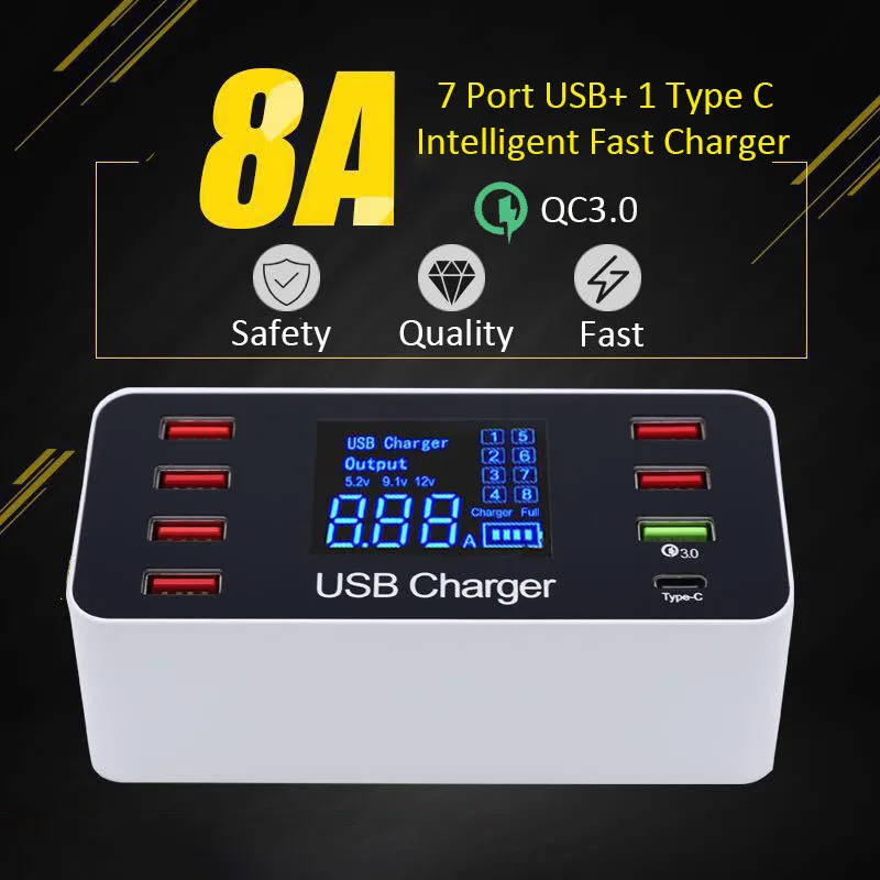 8 портов мульти быстрое зарядное устройство Usb Quick Charge 3,0 несколько Usb зарядная станция для телефона универсальное usb-хаб зарядное устройство Qc 3,0 Led Displa
