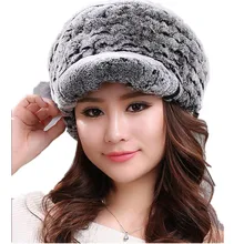 Бейсболка с натуральным мехом кролика Рекс, смешная шапка, дизайн, зимняя теплая вязаная женская модная шапка, пушистая женская шапка H372