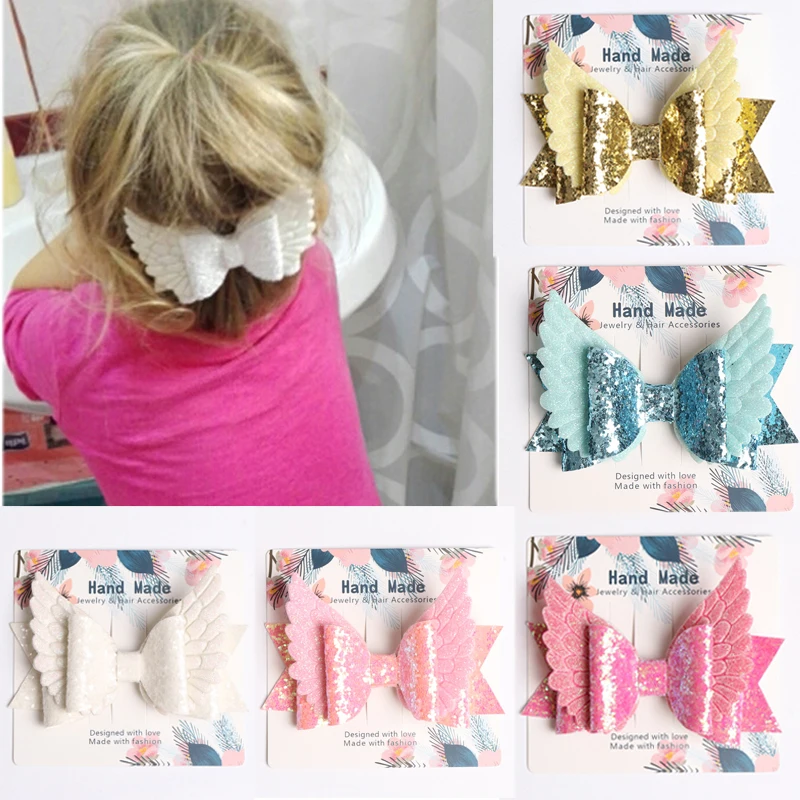 

Angel Wings Hair Bows Double Layer Sequins Hairpins Glitter Princess Hair Clips Barrette School Party Headdress Hair Accessories
