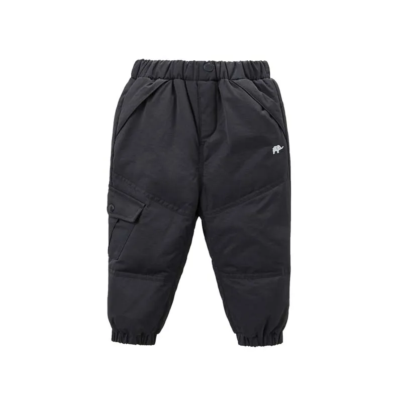 DB6434 dave bella/Зимние Пуховые Штаны унисекс для девочек и мальчиков; длинные детские модные однотонные брюки; детские брюки - Цвет: Черный