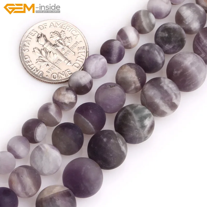 Gem inside 6 10mm 15inch Natural Amethysts Besds Round Matte Frosted