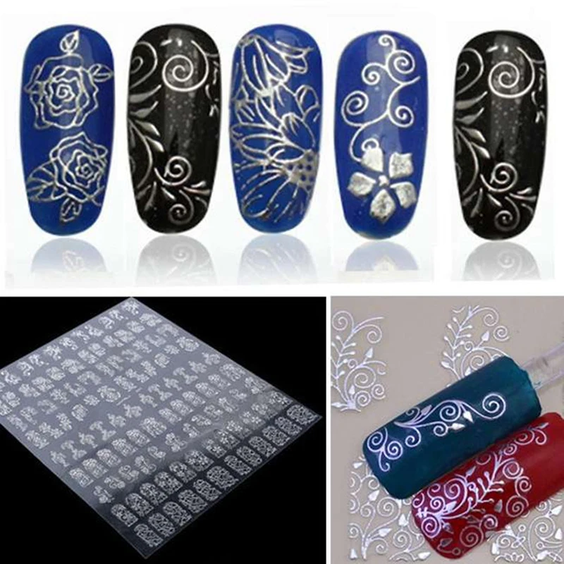 108 шт/лист стикеры 3D на ногти Nail Art переводные наклейки с водой металлические цветы Фольга для ногтей художественная наклейка для украшения ногтей аксессуары инструменты