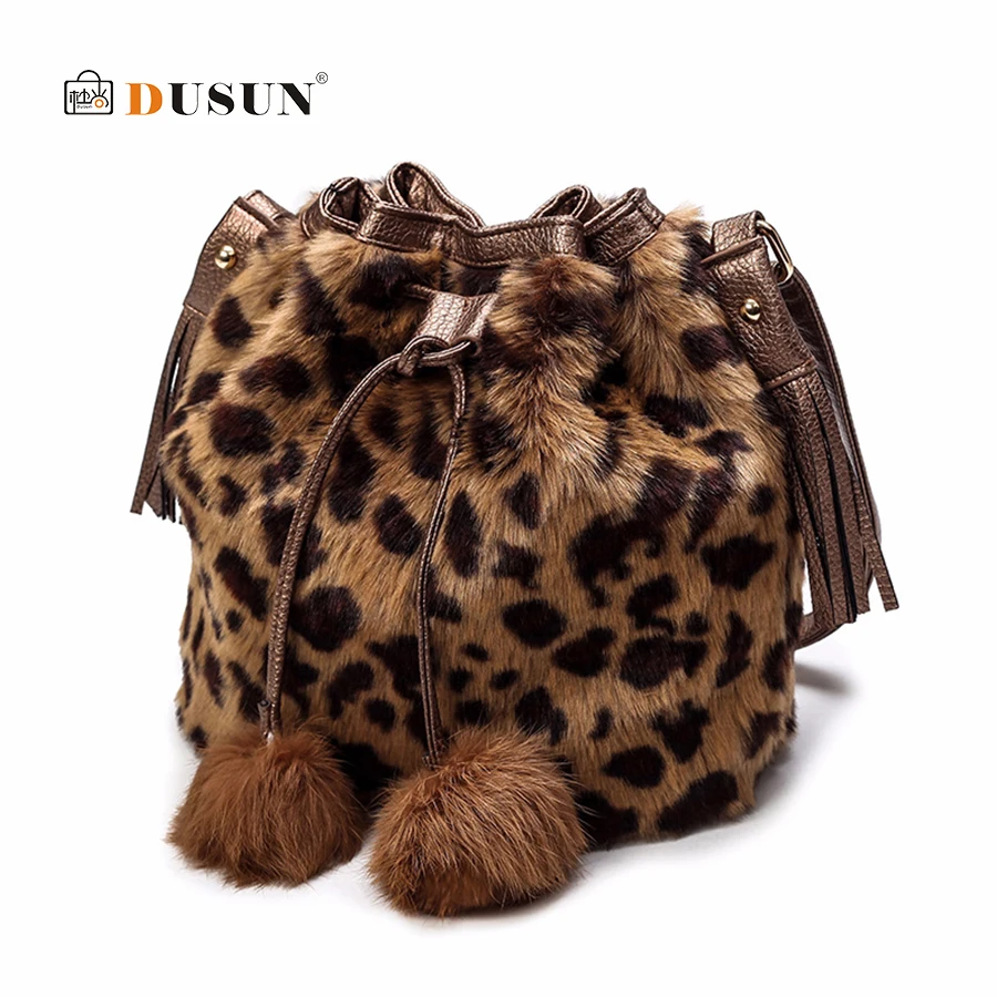 

Bags for Women 2019 Leopard Hairy Female Bag Fashion Pumping Bucket Bag Autumn Winter Ladies Good Quality Shoulder Messenger Bag